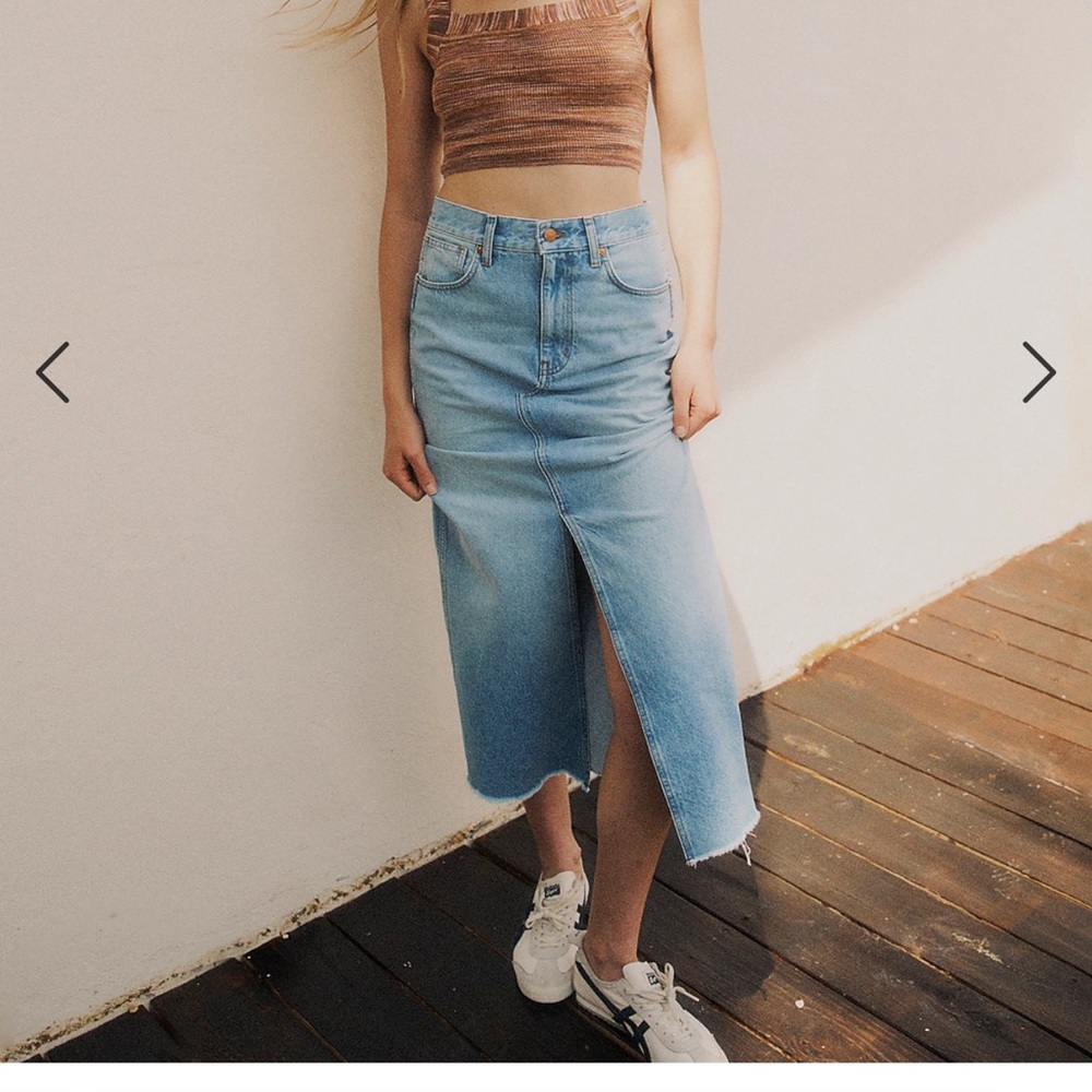 Madewell rigid denim cutout maxi skirt in Harrog